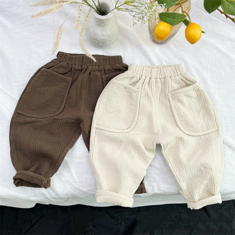 Baby Kid Boys Solid Color Muslin&Ribbed Pants Wholesale 221103413