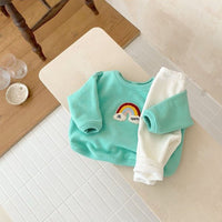 Load image into Gallery viewer, 2 Pieces Set Baby Unisex Letters Rainbow Hoodies Swearshirts And Solid Color Pants Wholesale 221103483
