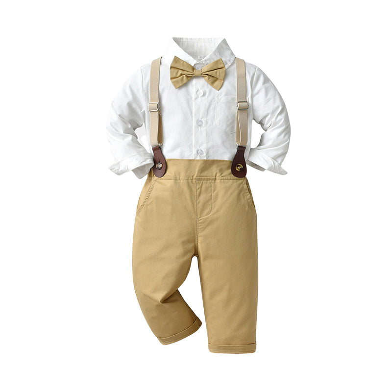 2 Pieces Set Baby Kid Boys Birthday Party Bow Shirts And Solid Color Jumpsuits Wholesale 221104389