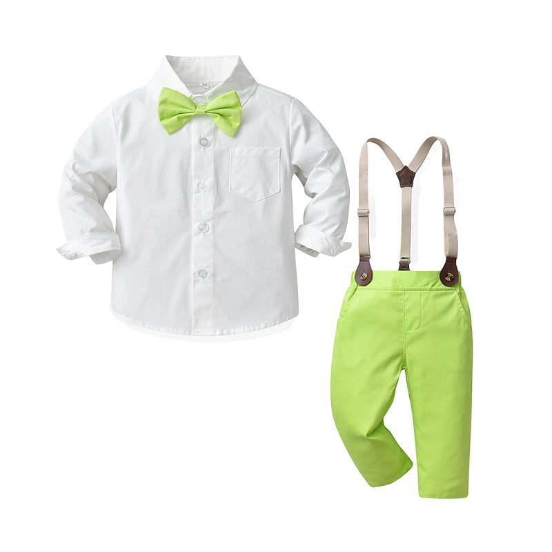 2 Pieces Set Baby Kid Big Kid Boys Solid Color Bow Shirts And Pants Suits Wholesale 221104410