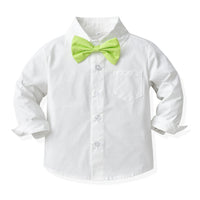 Load image into Gallery viewer, 2 Pieces Set Baby Kid Big Kid Boys Solid Color Bow Shirts And Pants Suits Wholesale 221104410
