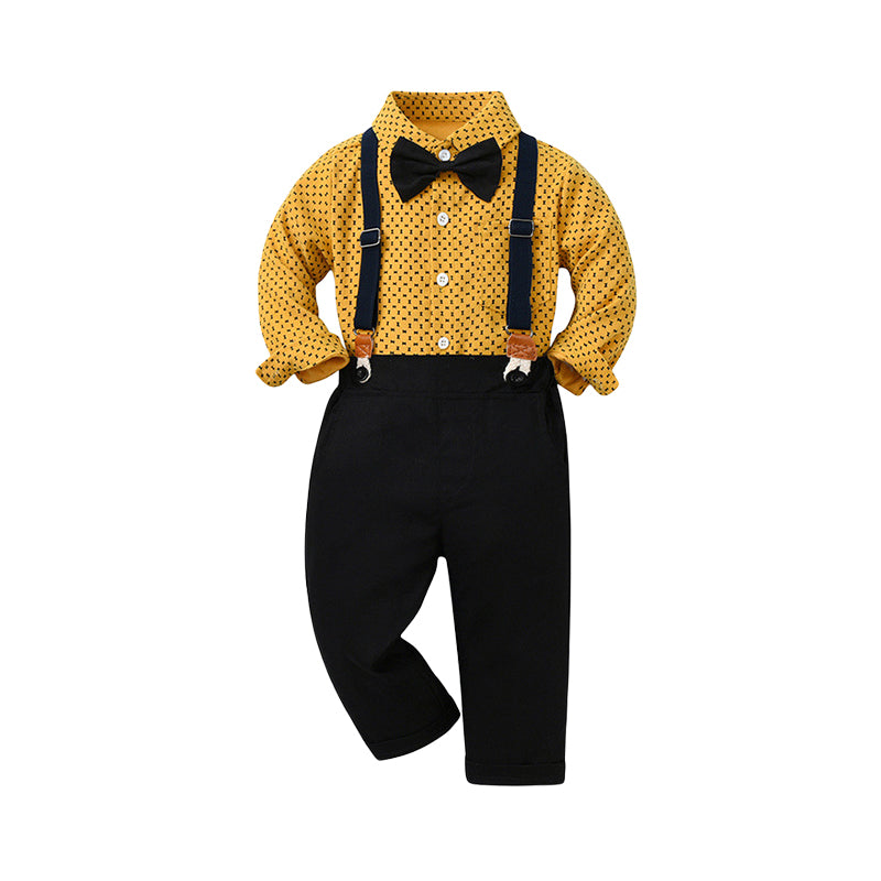 2 Pieces Set Baby Kid Boys Polka dots Bow Print Shirts And Solid Color Jumpsuits Wholesale 221104470