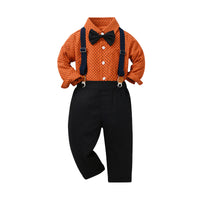 Load image into Gallery viewer, 2 Pieces Set Baby Kid Boys Polka dots Bow Print Shirts And Solid Color Jumpsuits Wholesale 221104470
