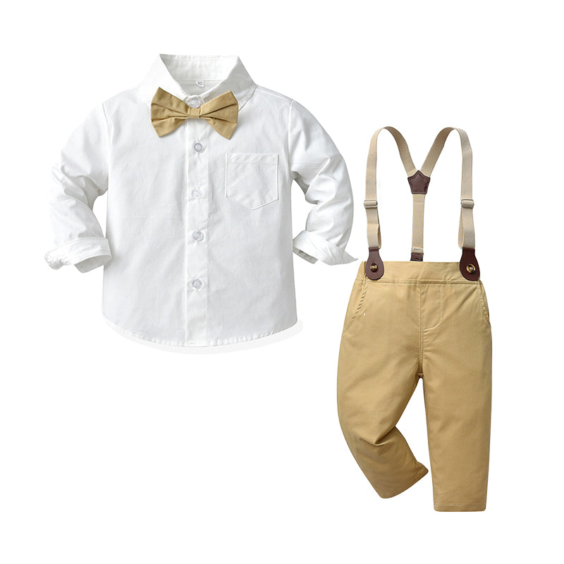 2 Pieces Set Baby Kid Boys Birthday Party Bow Shirts And Solid Color Jumpsuits Wholesale 221104476