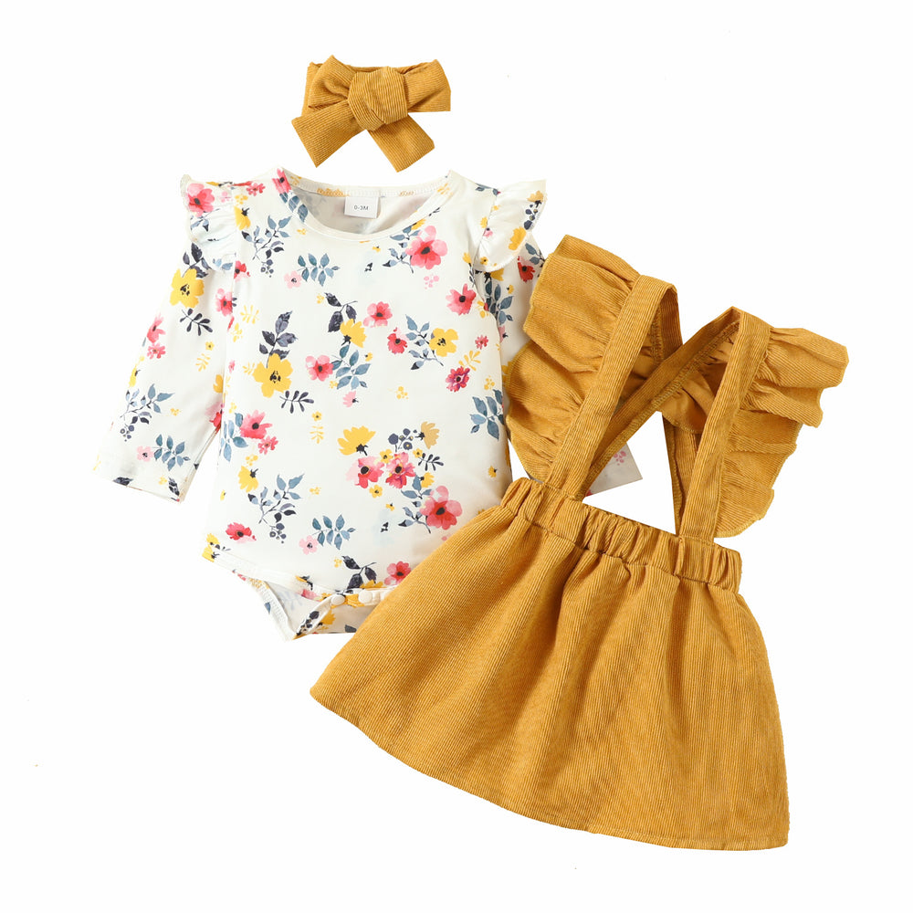 2 Pieces Set Baby Girls Flower Rompers And Solid Color Dresses Wholesale 221104505