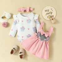 Load image into Gallery viewer, 3 Pieces Set Baby Girls Cartoon Print Rompers And Dresses And Bow Headwear Wholesale 221104573
