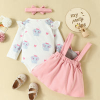 Load image into Gallery viewer, 3 Pieces Set Baby Girls Cartoon Print Rompers And Dresses And Bow Headwear Wholesale 221104573
