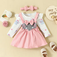 Load image into Gallery viewer, 3 Pieces Set Baby Girls Cartoon Print Rompers And Dresses And Bow Headwear Wholesale 221104573
