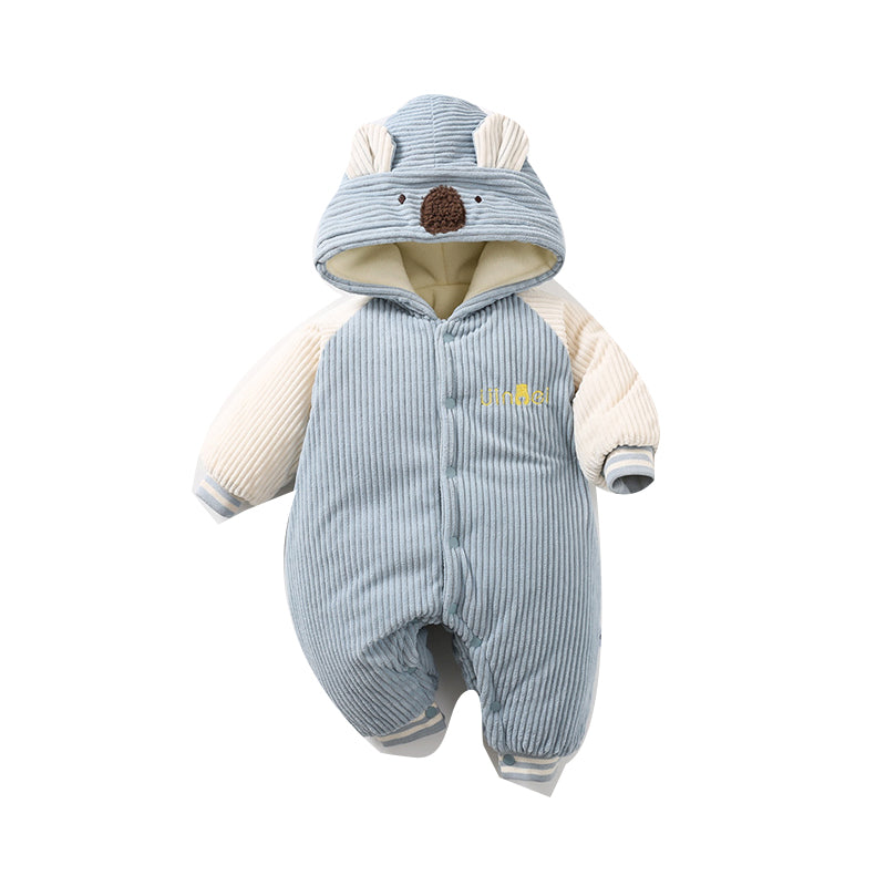 Baby Unisex Color-blocking Cartoon Embroidered Muslin&Ribbed Jumpsuits Wholesale 22110470