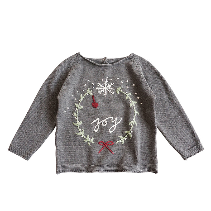 Baby Kid Girls Letters Bow Crochet Embroidered Christmas Sweaters Wholesale 221107104