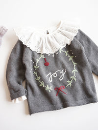 Load image into Gallery viewer, Baby Kid Girls Letters Bow Crochet Embroidered Christmas Sweaters Wholesale 221107104

