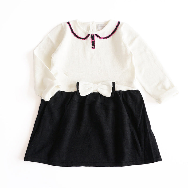 Kid Girls Color-blocking Bow Crochet Dresses Wholesale 22110711