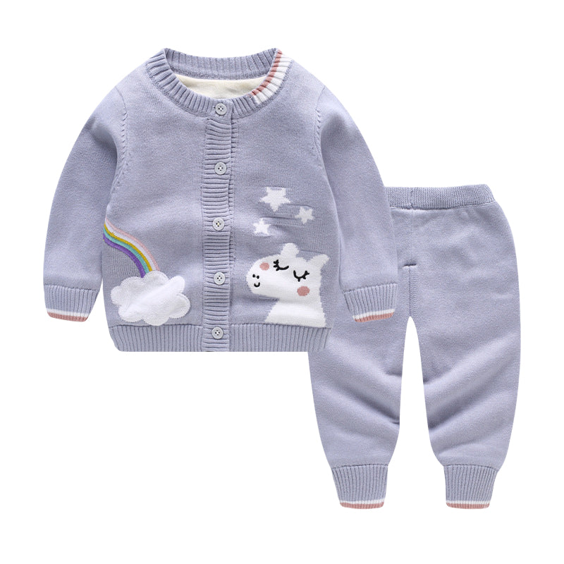 2 Pieces Set Baby Unisex Letters Rainbow Love heart Animals Cartoon Star Cardigan And Solid Color Pants Wholesale 221107130
