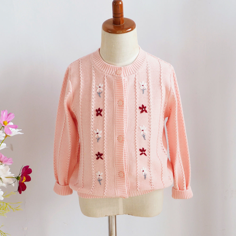 Baby Kid Girls Flower Embroidered Cardigan Wholesale 221107205