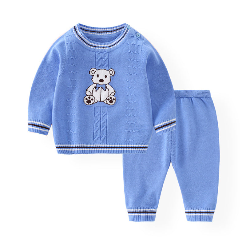 2 Pieces Set Baby Unisex Animals Cartoon Crochet Print Sweaters And Pants Wholesale 221107265