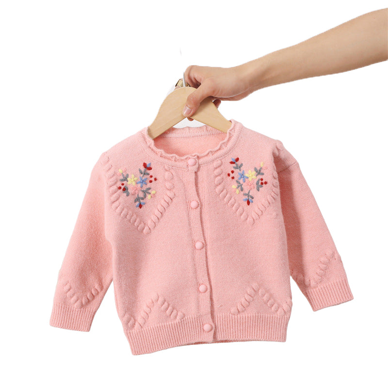 Baby Kid Girls Flower Crochet Embroidered Cardigan Wholesale 221107287