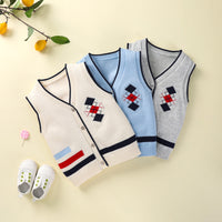 Load image into Gallery viewer, Baby Unisex Checked Crochet Vests Waistcoats Knitwear Wholesale 221107310
