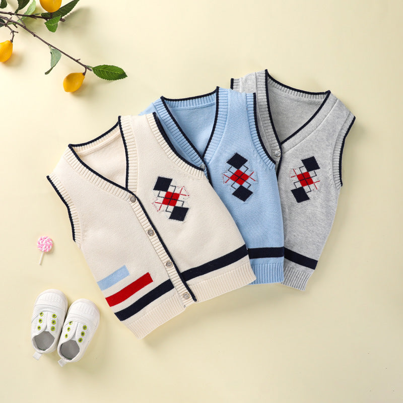 Baby Unisex Checked Crochet Vests Waistcoats Knitwear Wholesale 221107310