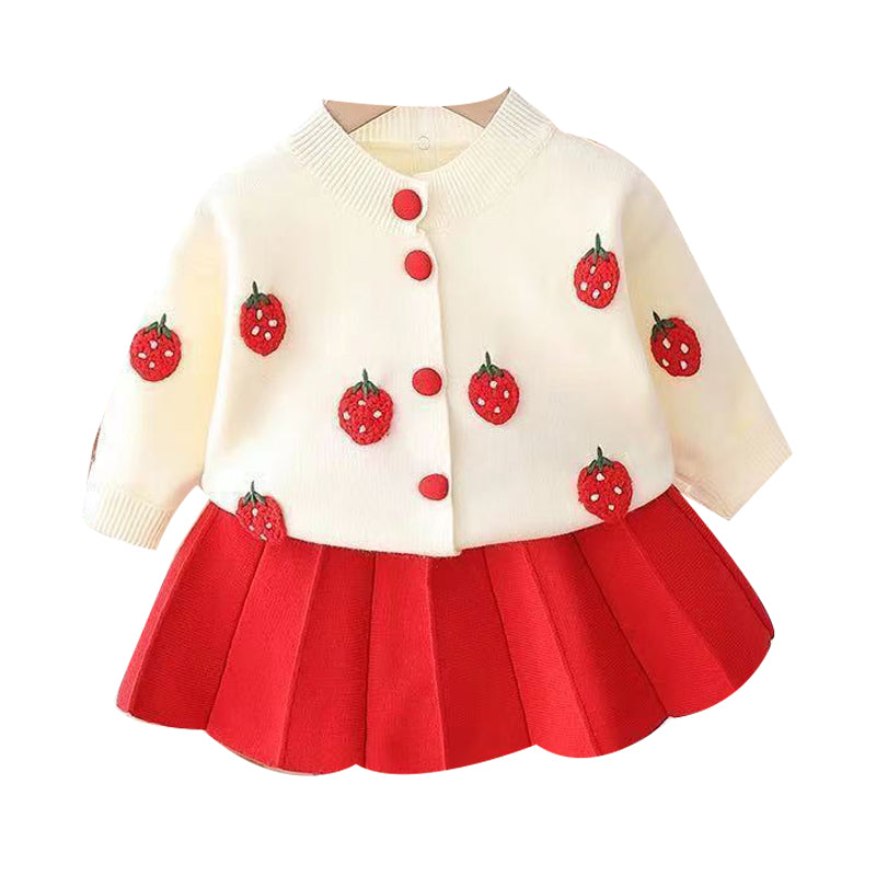 2 Pieces Set Baby Kid Girls Flower Cardigan And Solid Color Skirts Wholesale 221107620