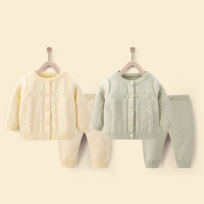 2 Pieces Set Baby Kid Unisex Solid Color Crochet Cardigan And Pants Wholesale 221107660