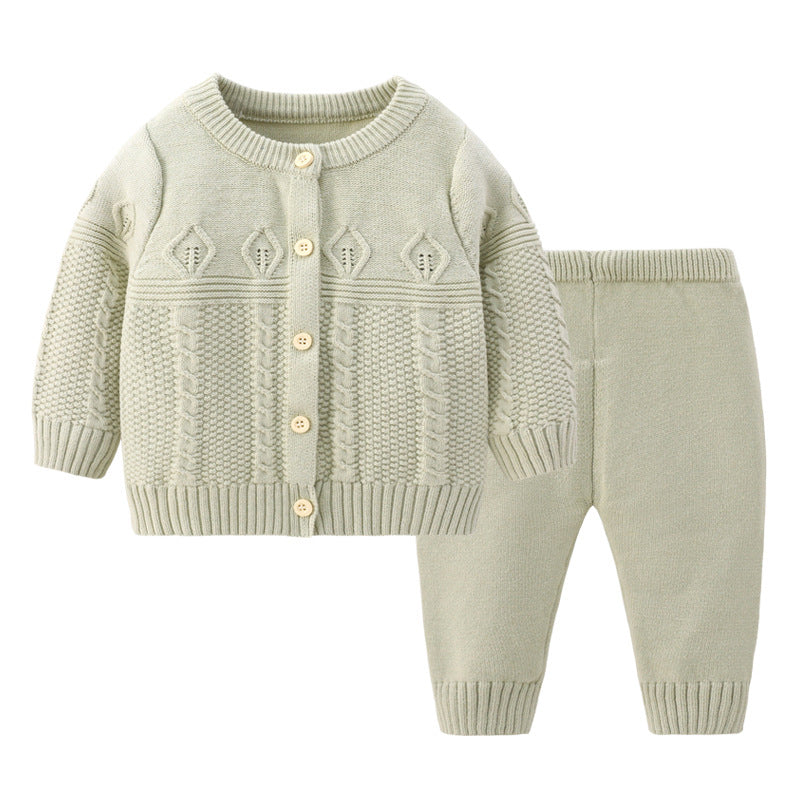 2 Pieces Set Baby Kid Unisex Solid Color Crochet Cardigan And Pants Wholesale 221107660