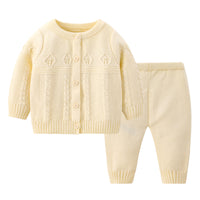 Load image into Gallery viewer, 2 Pieces Set Baby Kid Unisex Solid Color Crochet Cardigan And Pants Wholesale 221107660
