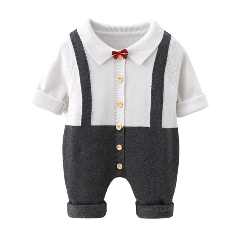 Baby Boys Color-blocking Bow Crochet Jumpsuits Wholesale 221107713