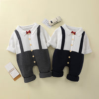 Load image into Gallery viewer, Baby Boys Color-blocking Bow Crochet Jumpsuits Wholesale 221107713
