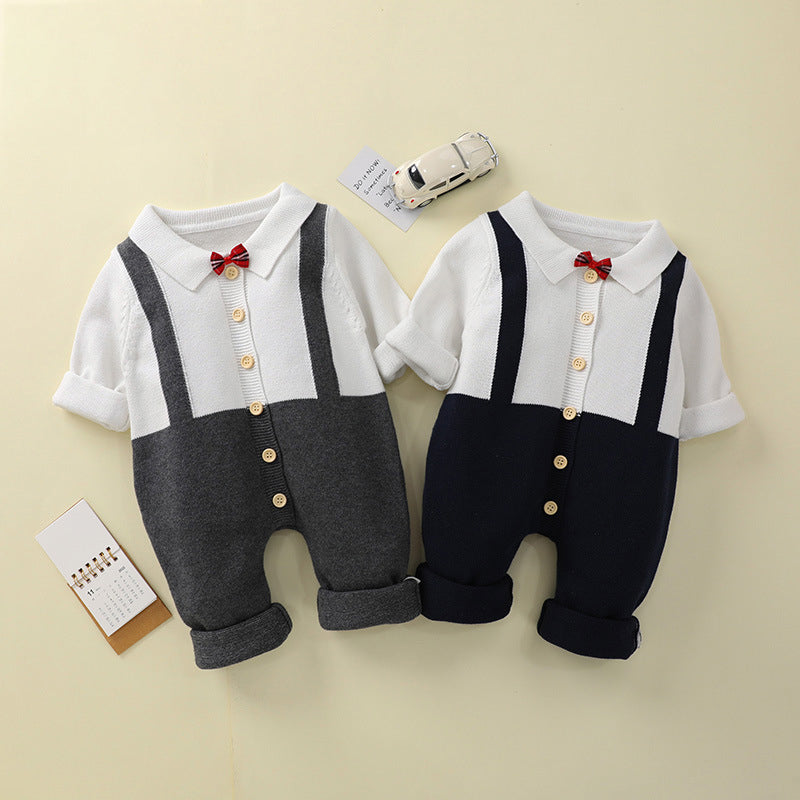 Baby Boys Color-blocking Bow Crochet Jumpsuits Wholesale 221107713