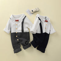 Load image into Gallery viewer, Baby Boys Color-blocking Bow Crochet Jumpsuits Wholesale 221107713
