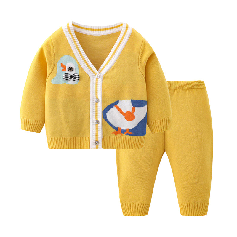 2 Pieces Set Baby Unisex Cartoon Bow Print Cardigan And Solid Color Pants Wholesale 221107716