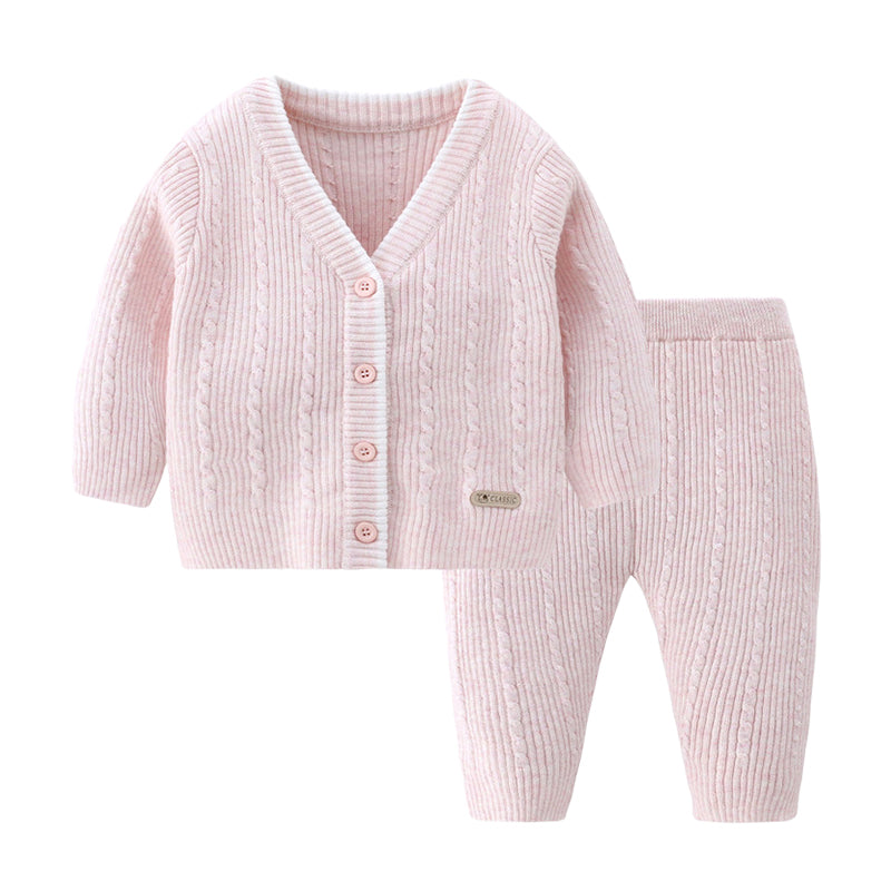 2 Pieces Set Baby Unisex Solid Color Muslin&Ribbed Cardigan And Pants Wholesale 221107718