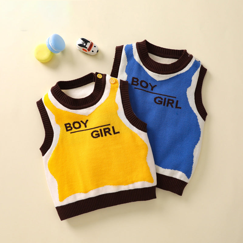 Baby Unisex Letters Color-blocking Crochet Vests Waistcoats Wholesale 221107897