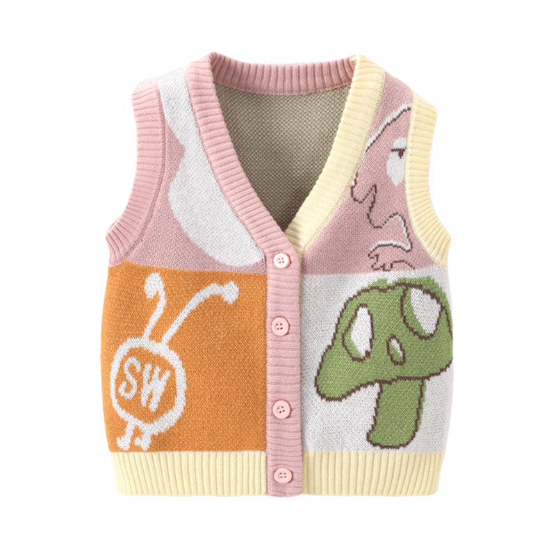 Baby Girls Color-blocking Cartoon Print Cardigan Wholesale 221107944