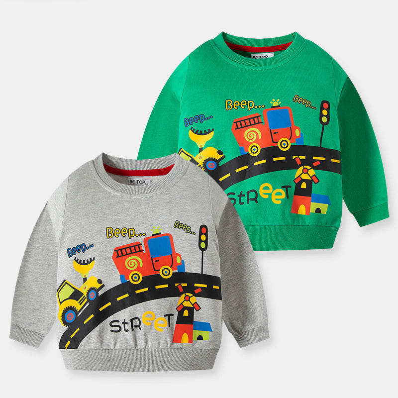 Baby Kid Boys Letters Car Cartoon Print Hoodies Swearshirts Wholesale 221117123