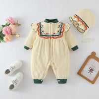 Load image into Gallery viewer, Baby Girls Flower Embroidered Jumpsuits Hats Wholesale 221117143
