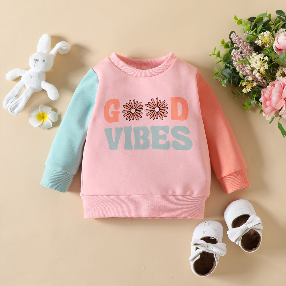 Baby Kid Girls Letters Color-blocking Flower Print Hoodies Swearshirts Wholesale 221117152