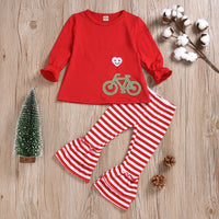 Load image into Gallery viewer, 2 Pieces Set Baby Kid Girls Christmas Cartoon Tops And Striped Pants Wholesale 221117163
