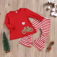 Load image into Gallery viewer, 2 Pieces Set Baby Kid Girls Christmas Cartoon Tops And Striped Pants Wholesale 221117163
