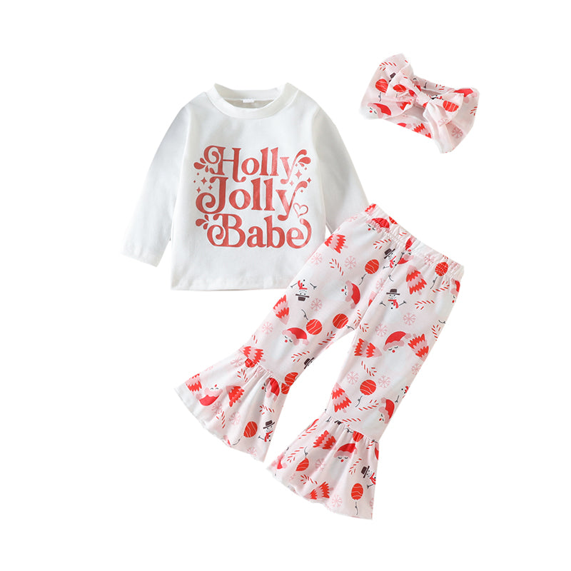 3 Pieces Set Baby Kid Girls Christmas Letters Print Tops And Cartoon Pants And Bow Headwear Wholesale 221117180
