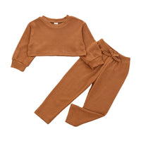 Load image into Gallery viewer, 2 Pieces Set Baby Kid Girls Solid Color Muslin&amp;Ribbed Tops And Pants Wholesale 221117182
