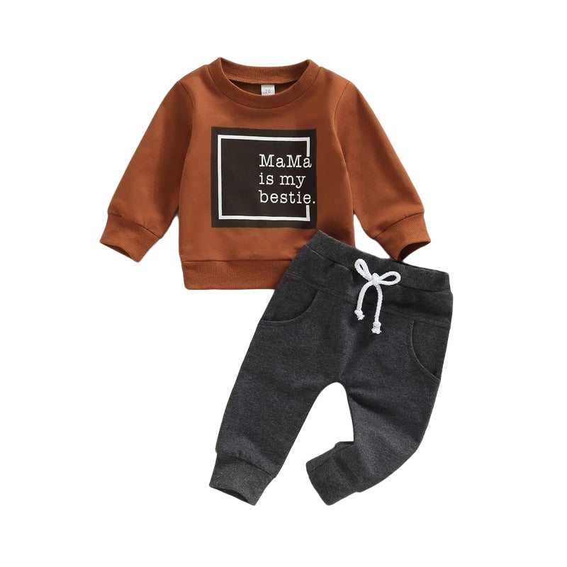 2 Pieces Set Baby Kid Unisex Letters Hoodies Swearshirts Solid Color And Ribbon Pants Wholesale 221117253