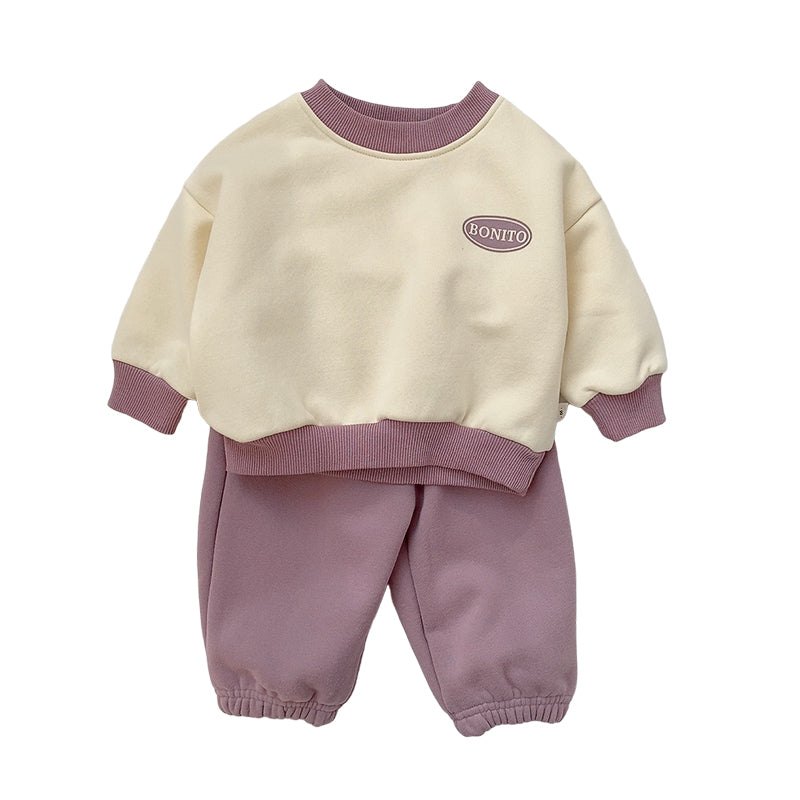 2 Pieces Set Baby Unisex Letters Color-blocking Hoodies Swearshirts And Solid Color Pants Wholesale 221117269