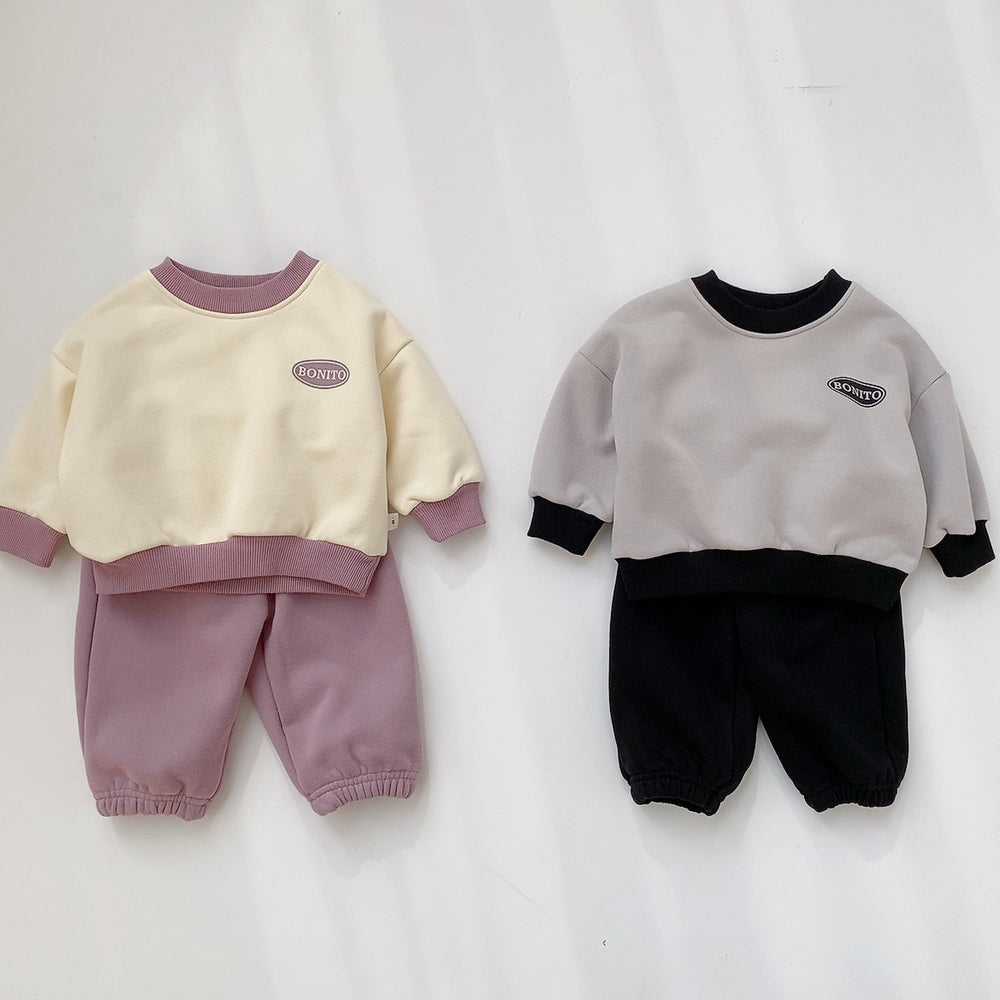 2 Pieces Set Baby Unisex Letters Color-blocking Hoodies Swearshirts And Solid Color Pants Wholesale 221117269