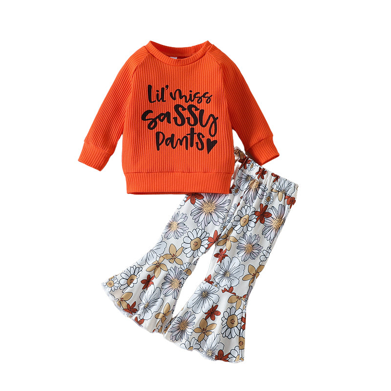 2 Pieces Set Baby Kid Girls Letters Tops And Flower Print Pants Wholesale 221117337