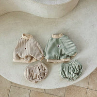 Load image into Gallery viewer, 2 Pieces Set Baby Unisex Striped Cartoon Tops And Shorts Wholesale 221117348
