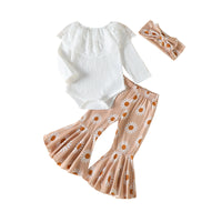 Load image into Gallery viewer, 3 Pieces Set Baby Girls Flower Print Headwear Lace Rompers And Pants Wholesale 221117376
