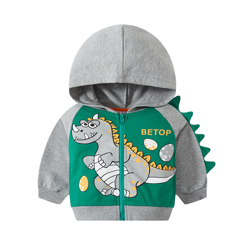 Baby Kid Boys Letters Color-blocking Dinosaur Cartoon Print Jackets Outwears Wholesale 221117426