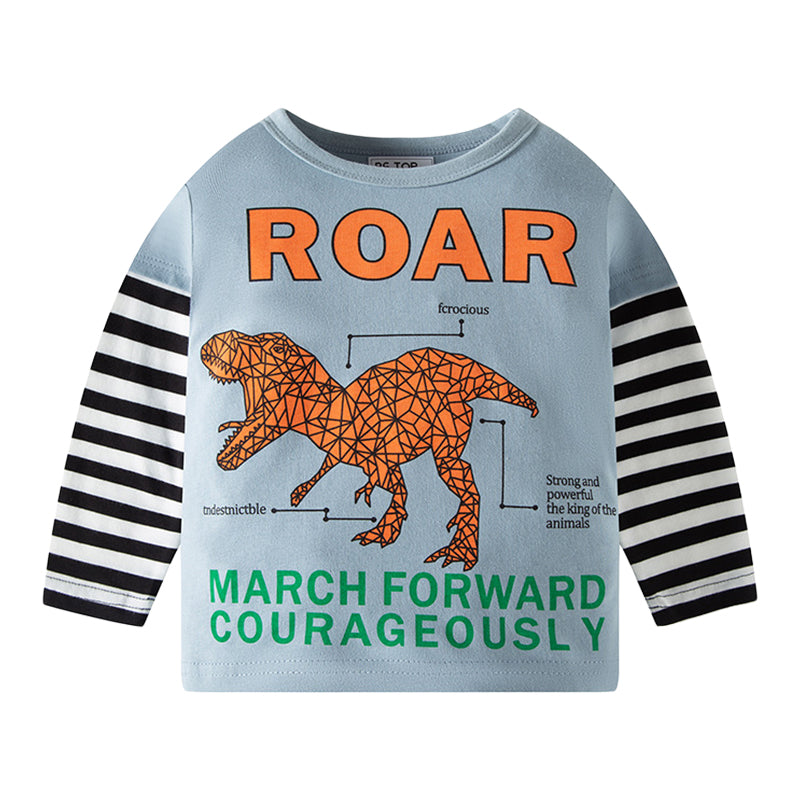 Baby Kid Boys Striped Letters Dinosaur Print Tops Wholesale 22111743