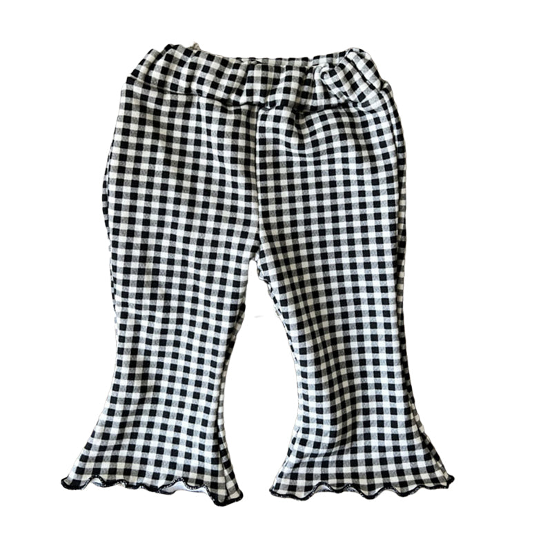 Baby Girls Solid Color Checked Pants Wholesale 221117437